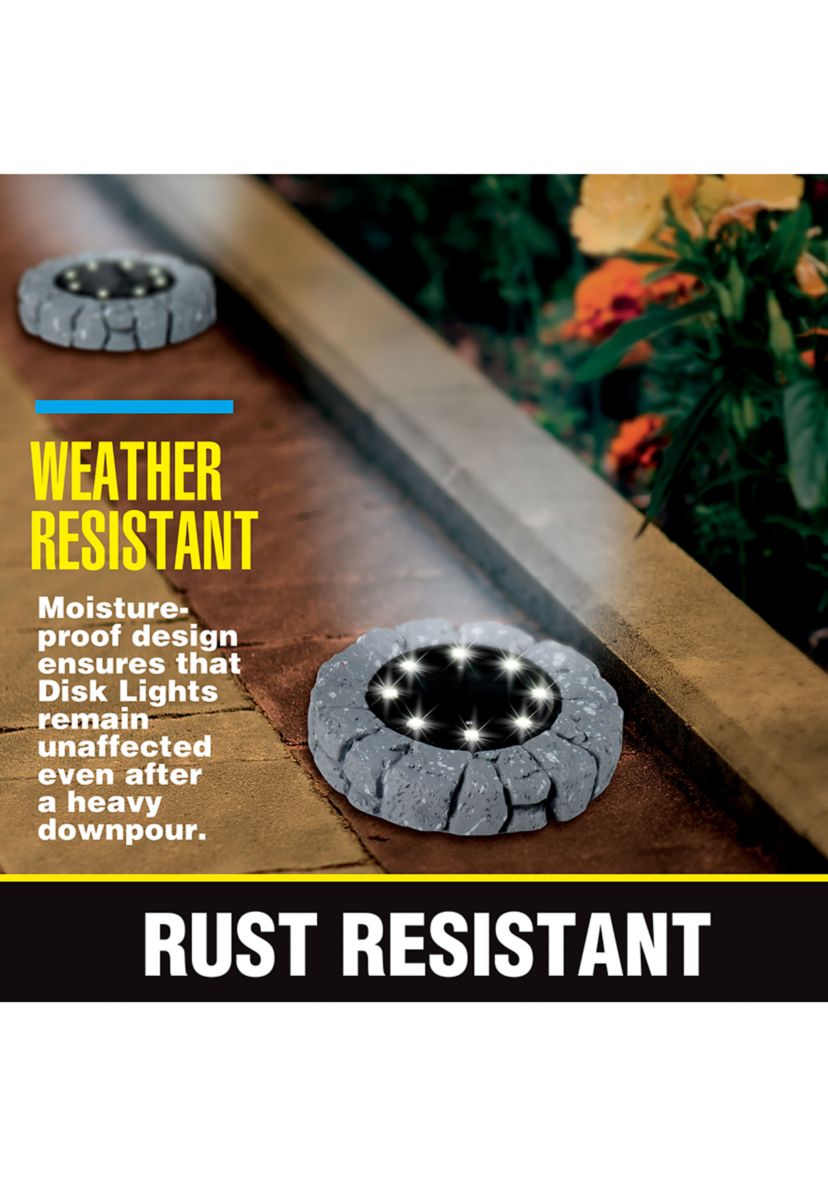Disk Lights Slate Solar Powered Outdoor Integrated LED Path Disk Lights 8-Pack