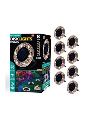 Disk Lights Mosaic Tan Solar Powered Outdoor Integrated LED Path Disk Lights 8-Pack