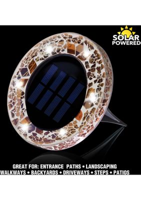 Disk Lights Mosaic Tan Solar Powered Outdoor Integrated LED Path Disk Lights 8-Pack