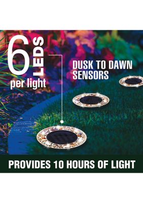 Disk Lights Mosaic Tan Solar Powered Outdoor Integrated LED Path Disk Lights 8-Pack