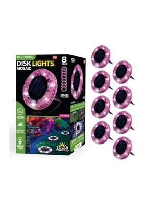 Disk Lights Mosaic Fuchsia Solar Powered Outdoor Integrated LED Path Disk Lights 8-Pack