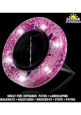 Disk Lights Mosaic Fuchsia Solar Powered Outdoor Integrated LED Path Disk Lights 8-Pack