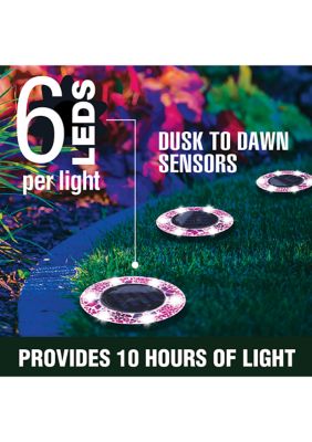 Disk Lights Mosaic Fuchsia Solar Powered Outdoor Integrated LED Path Disk Lights 8-Pack