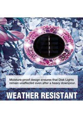 Disk Lights Mosaic Fuchsia Solar Powered Outdoor Integrated LED Path Disk Lights 8-Pack