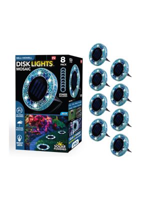 Disk Lights Mosaic Blue Solar Powered Outdoor Integrated LED Path Disk Lights 8-Pack