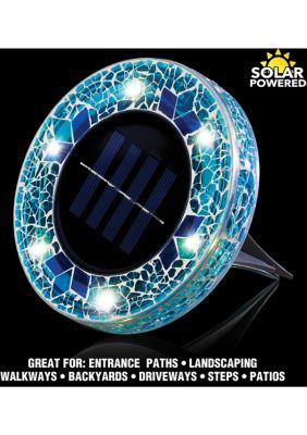 Disk Lights Mosaic Blue Solar Powered Outdoor Integrated LED Path Disk Lights 8-Pack