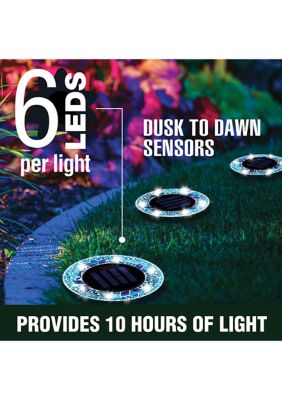 Disk Lights Mosaic Blue Solar Powered Outdoor Integrated LED Path Disk Lights 8-Pack