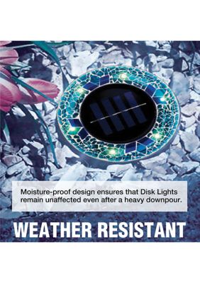 Disk Lights Mosaic Blue Solar Powered Outdoor Integrated LED Path Disk Lights 8-Pack