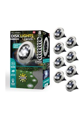 Disk Lights Swivel Solar Powered Outdoor Integrated LED Path Disk Lights 8-Pack