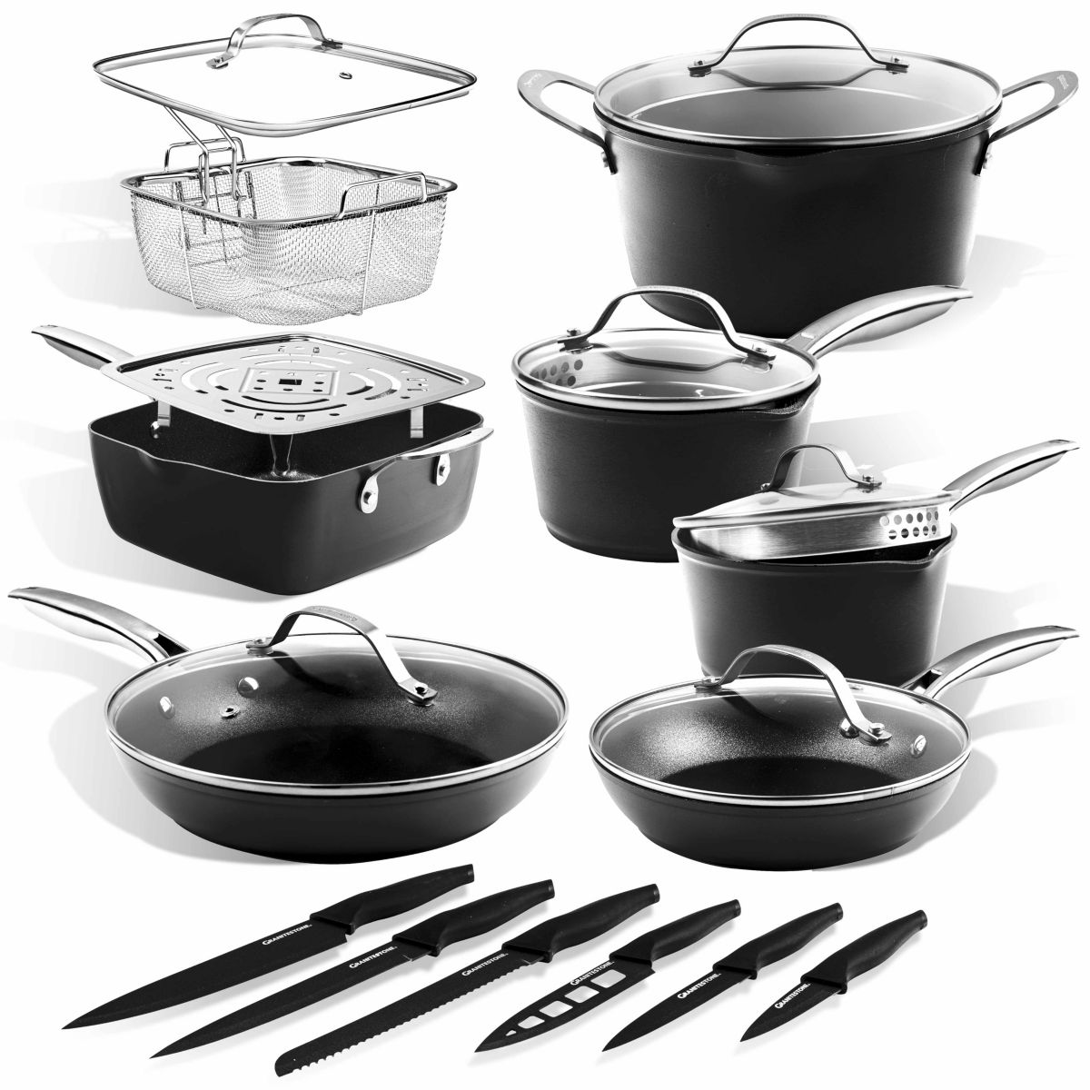 Granitestone Armor Max 20-Piece Hard Anodized Heavy Duty 4-Layer Ultra Release Nonstick Cookware Set