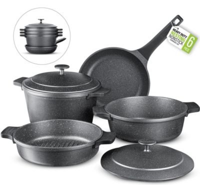 GraniteStone 6-Piece Cast Aluminum Heavy Duty Nesting Nonstick Cookware Set, Black
