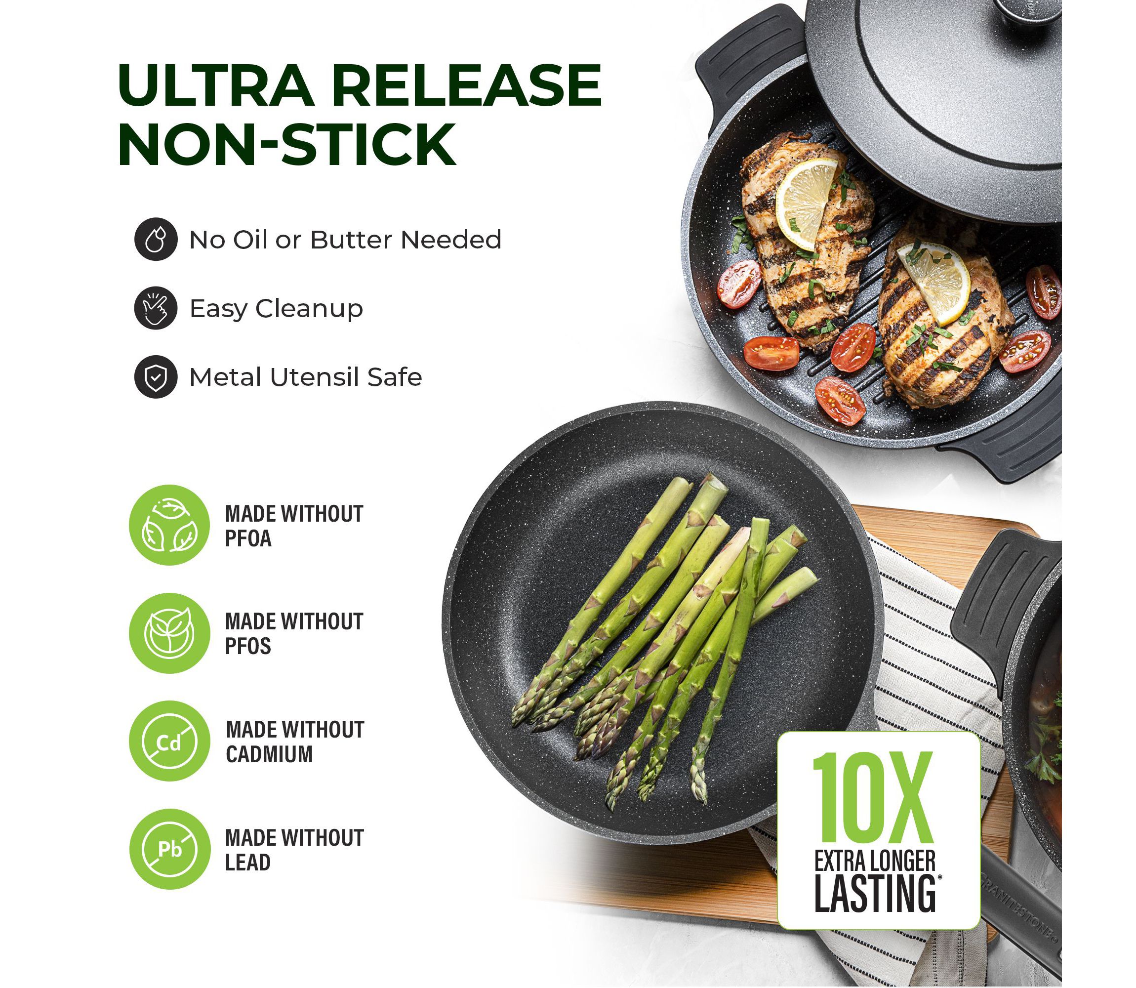GraniteStone 6-Piece Cast Aluminum Heavy Duty Nesting Nonstick Cookware Set
