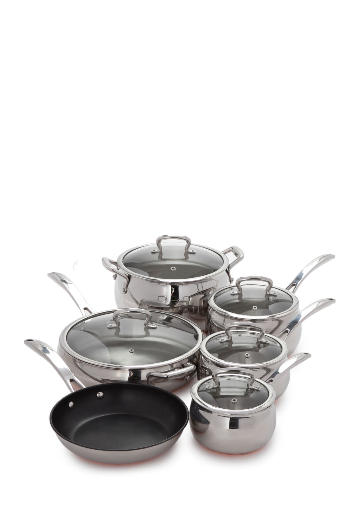 Belly Shaped Copper Bottom 11-Piece Cookware Set