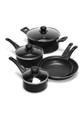 8 Piece Petite Aluminum Non-Stick Cookware Set, Red and Black, 8