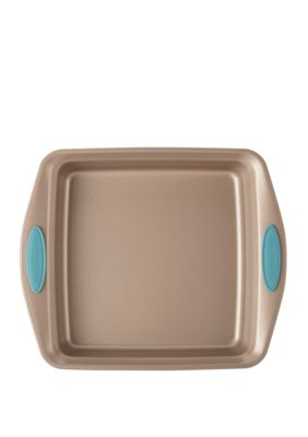 Rachael Ray Cucina Nonstick Bakeware Square Cake Pan 9 In Latte Brown With Agave Blue Handles Belk