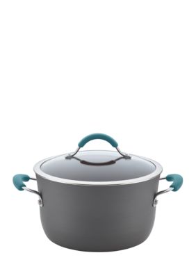 Cucina Hard-Anodized Aluminum Nonstick Cookware Set, 12-Piece, Gray, Agave Blue Handles