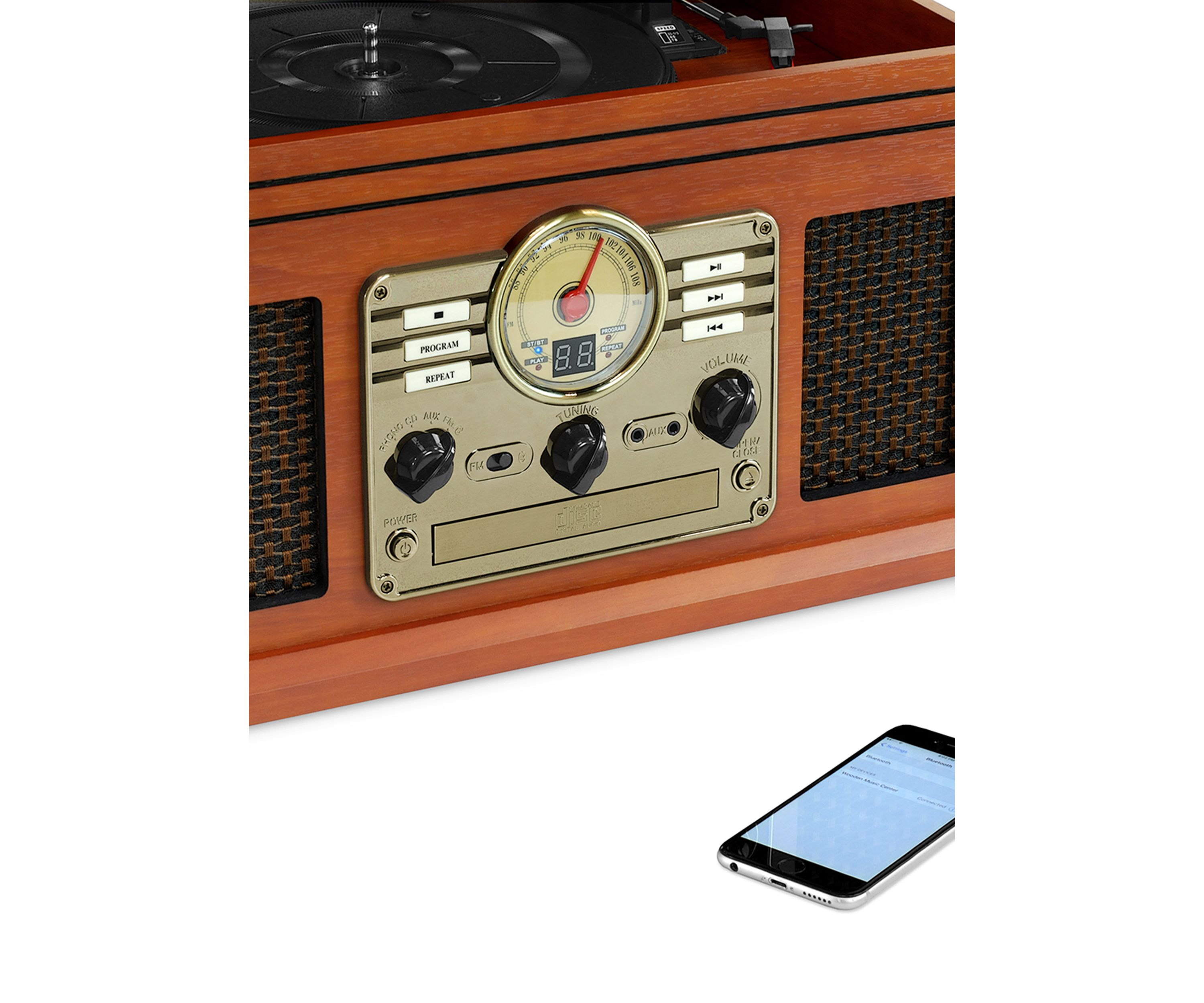 6-in-1 Nostalgic Bluetooth Record Player with 3-Speed Turntable
