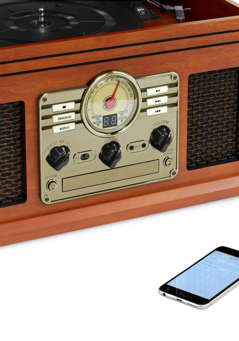 6-in-1 Nostalgic Bluetooth Record Player with 3-Speed Turntable