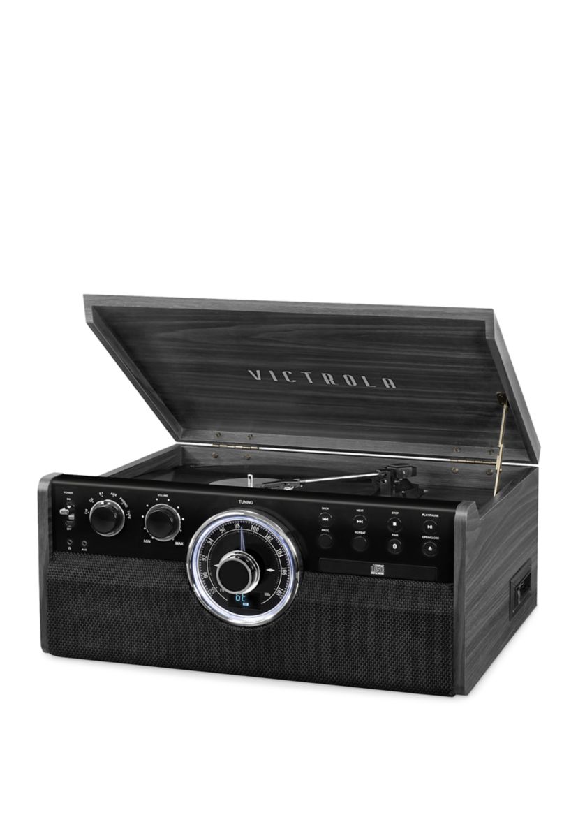 6-in-1 Wood Bluetooth Mid Century Record Player with 3-Speed Turntable, CD, Cassette Player and Radio