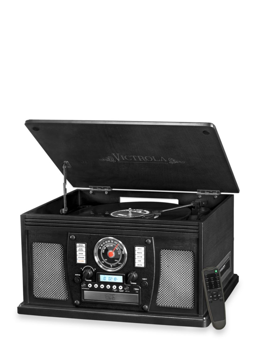 Wood 8-in-1 Nostalgic Bluetooth Record Player with USB Encoding and 3-Speed Turntable