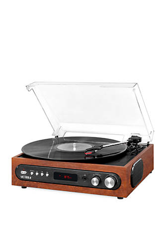 Victrola Bluetooth Record Player Stand with 3-Speed Turntable Black and Brown 