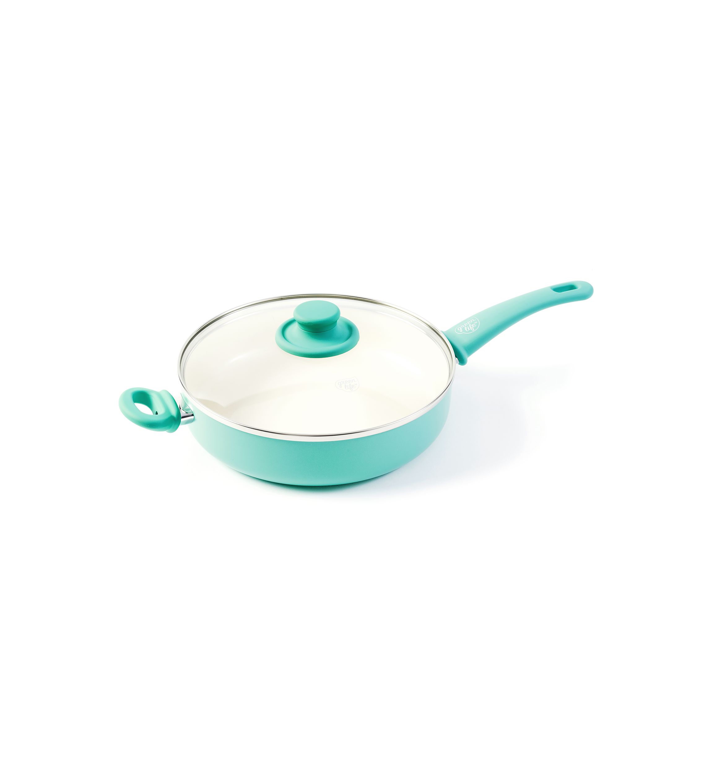 Soft Grip 5 Quart Ceramic Non Stick Covered Jumbo Saute Pan, Turquoise