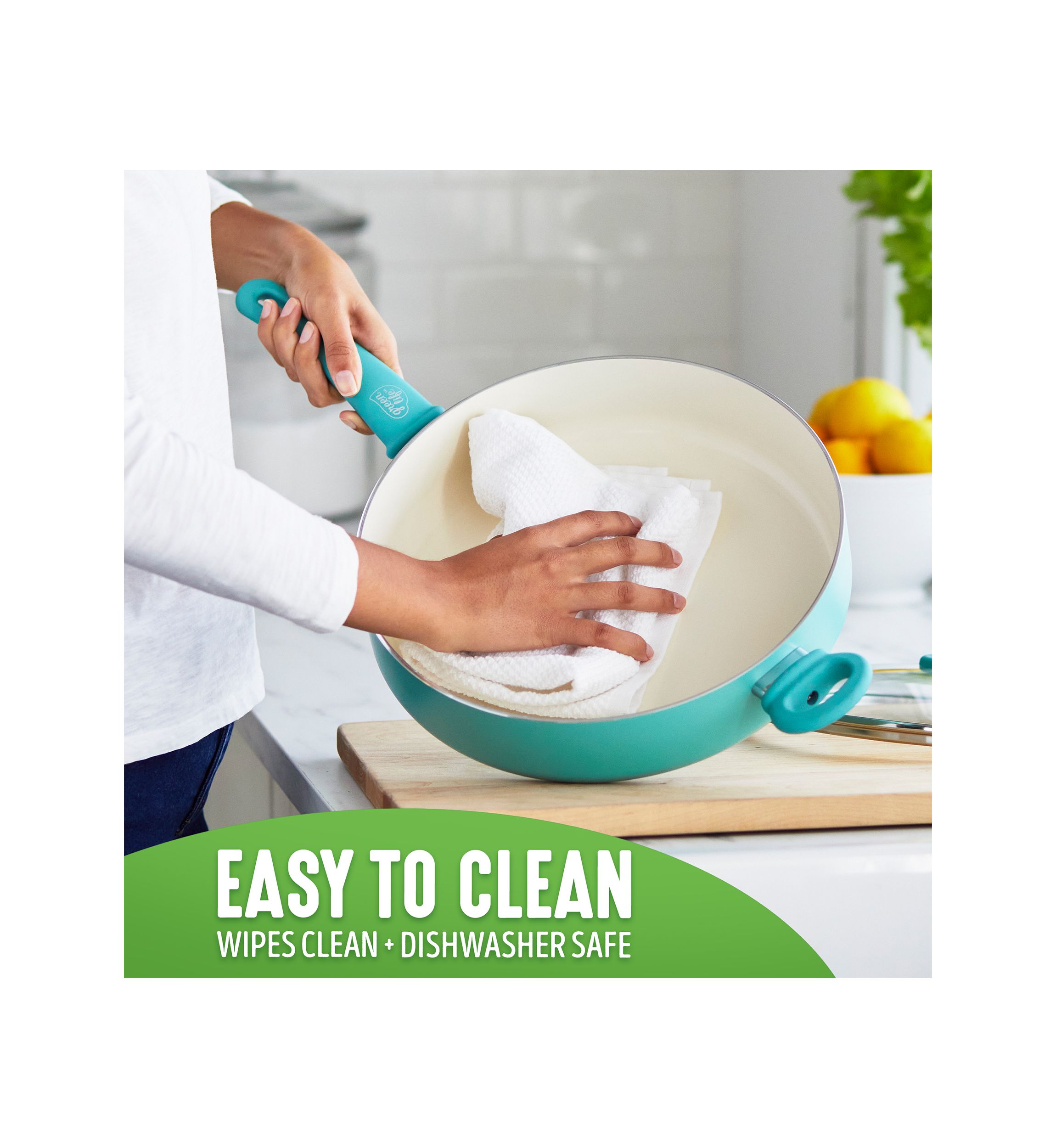 Soft Grip 5 Quart Ceramic Non Stick Covered Jumbo Saute Pan, Turquoise