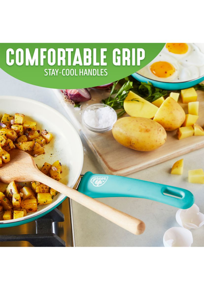 Soft Grip 5 Quart Ceramic Non Stick Covered Jumbo Saute Pan, Turquoise