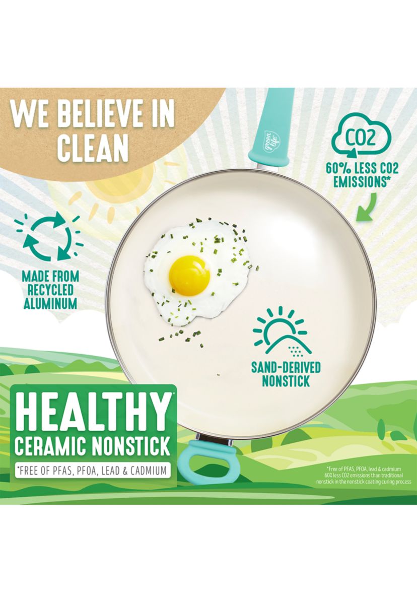 Soft Grip 5 Quart Ceramic Non Stick Covered Jumbo Saute Pan, Turquoise
