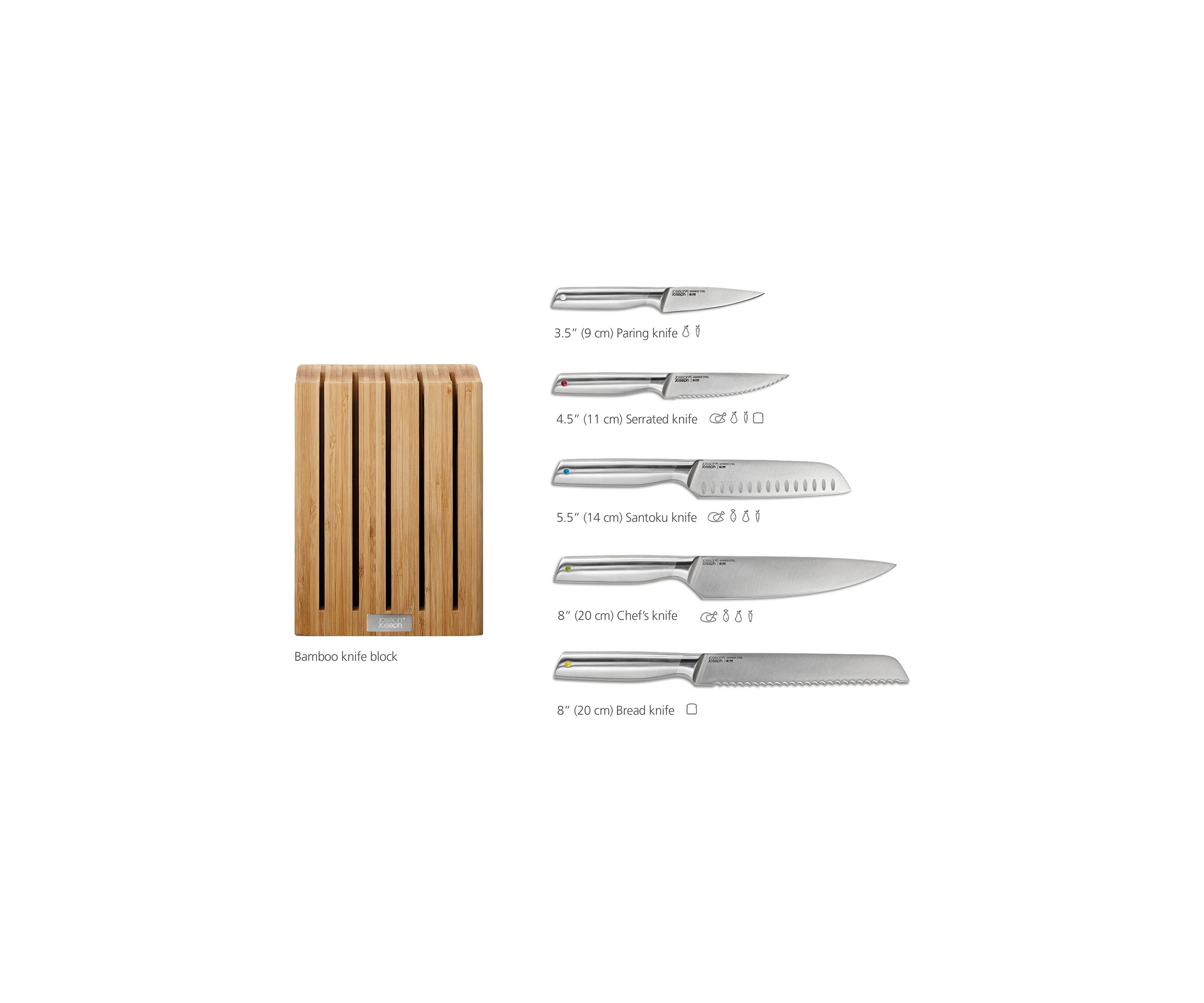 Elevated Steel Knives Bamboo 6 Piece Knife and Block Set