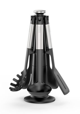 Joseph Joseph Elevate Silicone Carousel 6 Piece Utensil Set with Rotating Storage Stand, Black