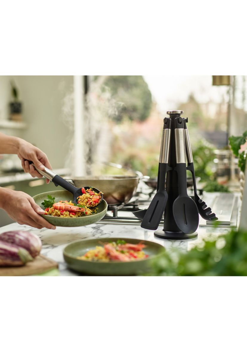 Elevate Silicone Carousel 6 Piece Utensil Set with Rotating Storage Stand