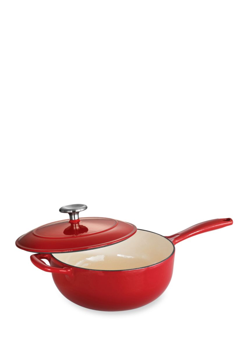 Gourmet 3-qt. Red Enameled Cast Iron Covered Saucepan