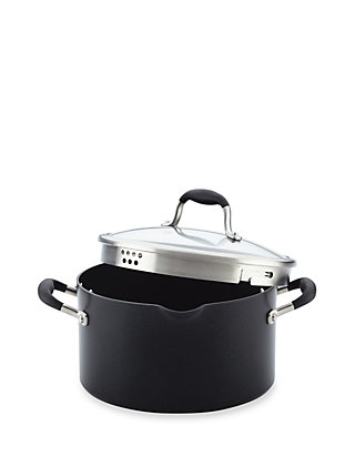 Anolon Advanced Hard-Anodized Nonstick Covered Stockpot with Locking Straining Lid 6-Quart Onyx 