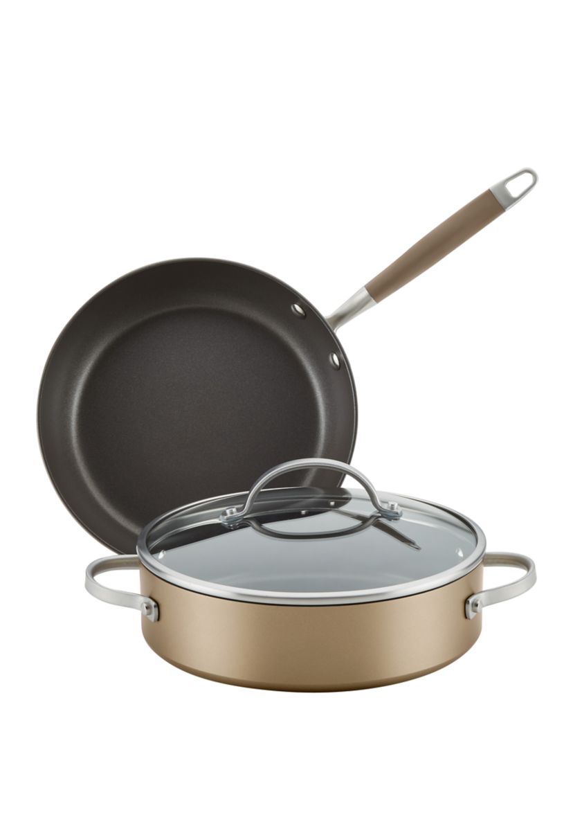 Advanced Home Hard Anodized Nonstick Frying Pan and Sauteuse 3-Piece Cookware Set - Bronze