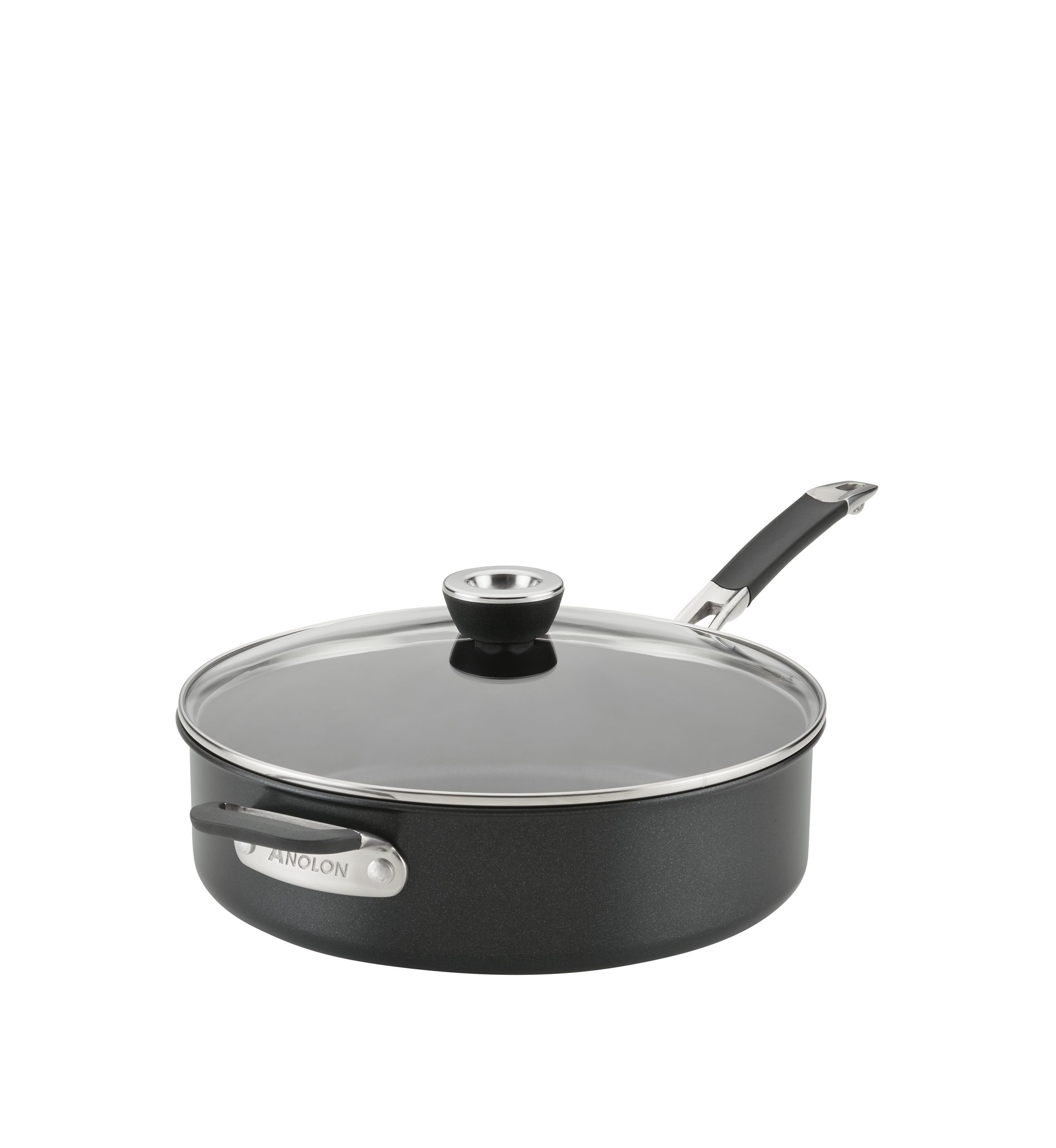 SmartStack Hard Anodized Covered Sauté Pan with Helper Handle - 5 Quart, Black
