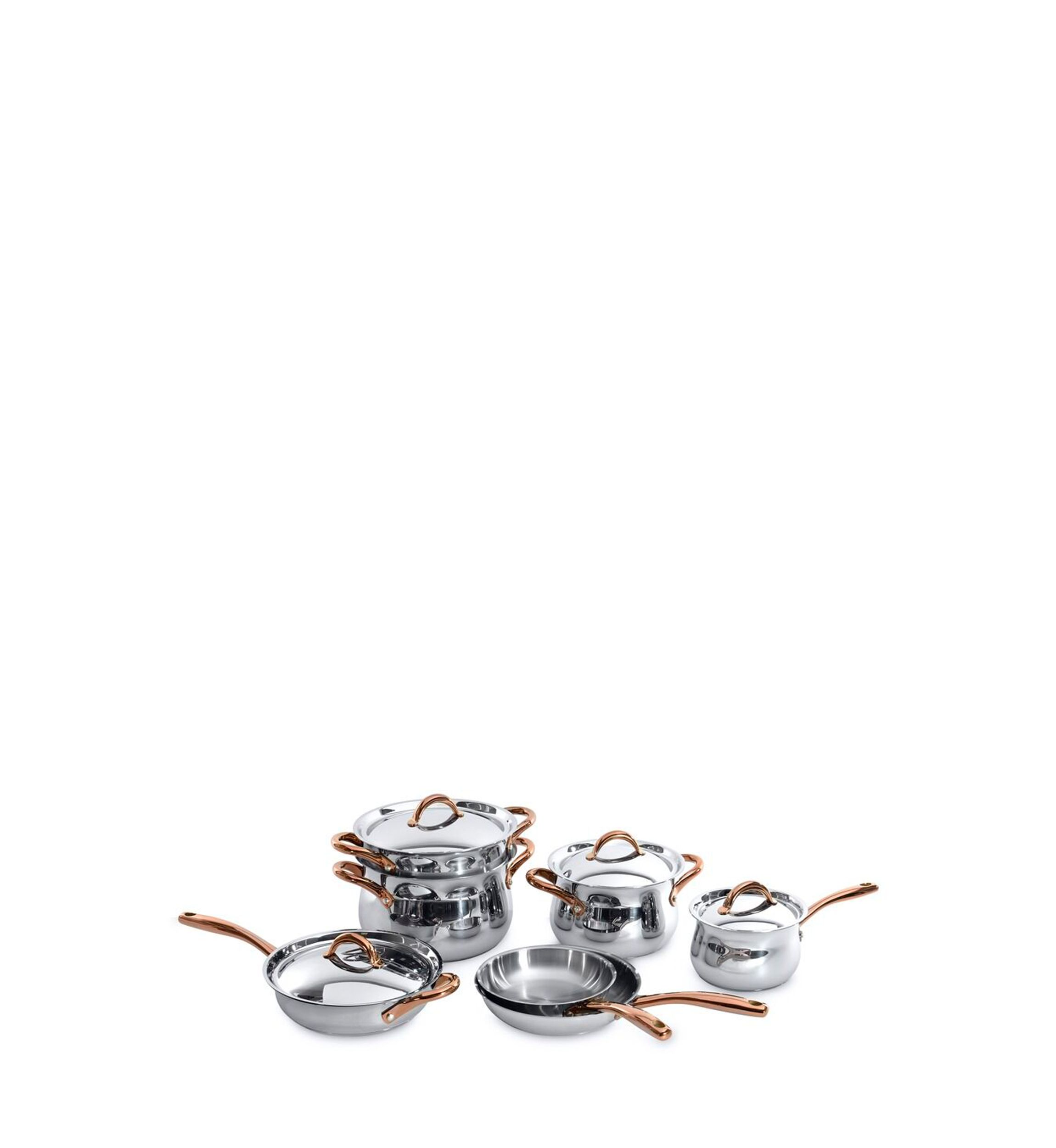 Ouro Stainless Steel 11-Piece Cookware Set with Rose Gold Handles