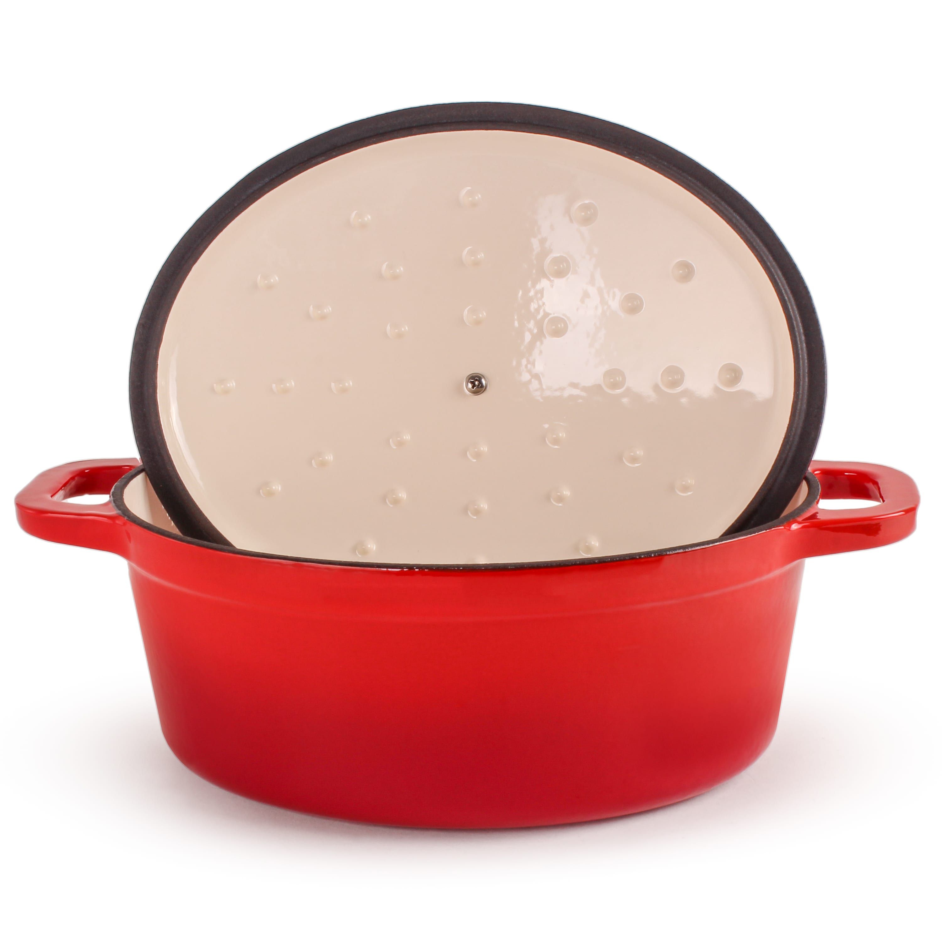 BergHOFF Neo 4Pc Enameled Cast Iron Cookware Set, Fry Pan 10 inches, Grill Pan 11 inches, 5qt. Dutch Oven, Matching Lid, Fast, Evenly Heat, Oven Safe (Oyster)