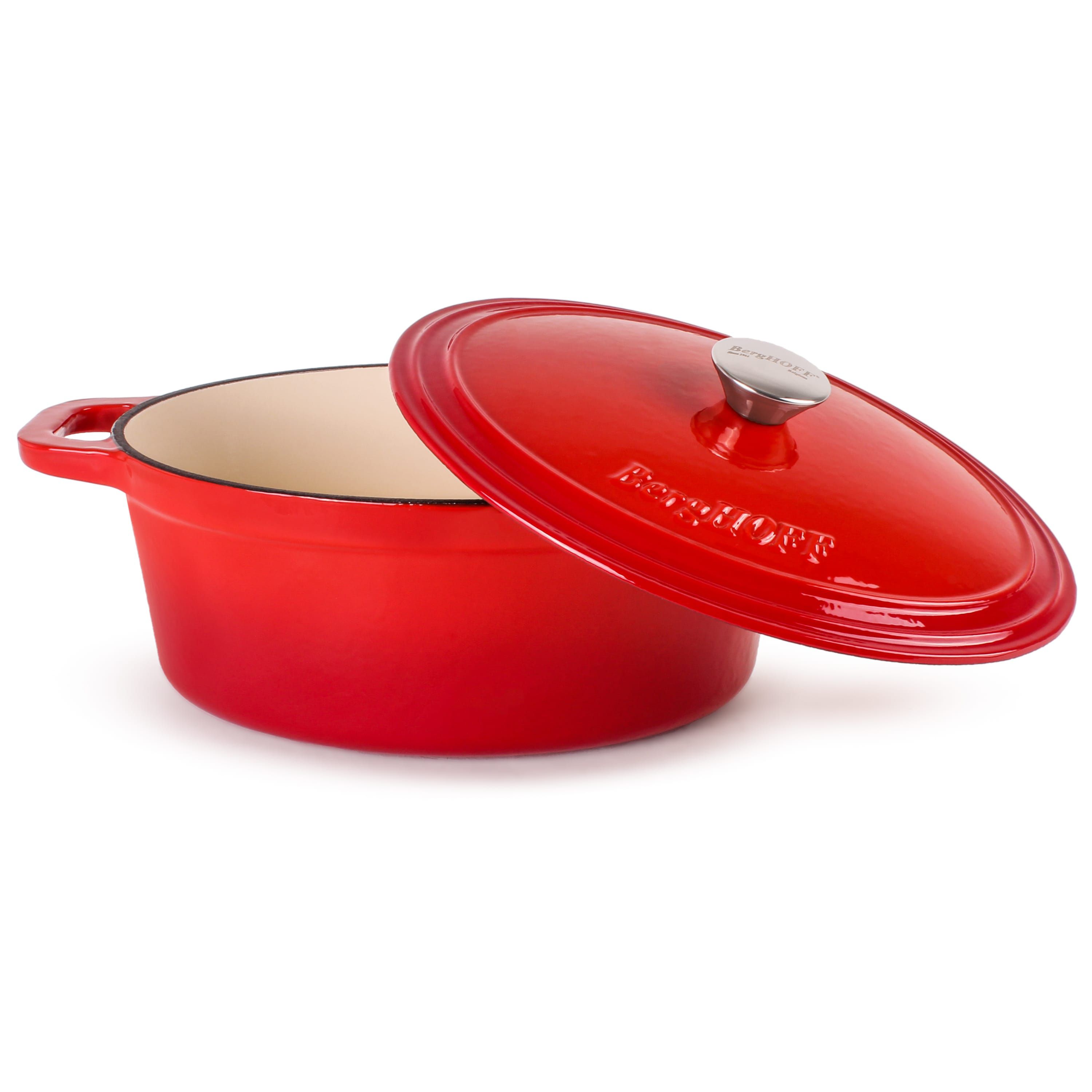 BergHOFF Neo 4Pc Enameled Cast Iron Cookware Set, Fry Pan 10 inches, Grill Pan 11 inches, 5qt. Dutch Oven, Matching Lid, Fast, Evenly Heat, Oven Safe (Oyster)
