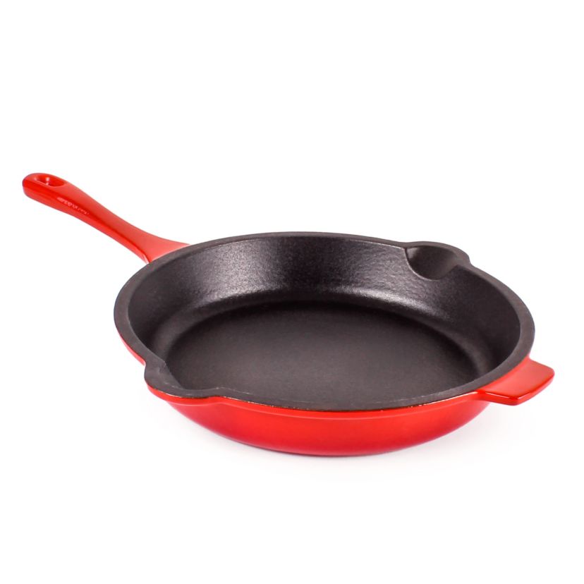 BergHOFF Neo 4Pc Enameled Cast Iron Cookware Set, Fry Pan 10 inches, Grill Pan 11 inches, 5qt. Dutch Oven, Matching Lid, Fast, Evenly Heat, Oven Safe (Oyster)