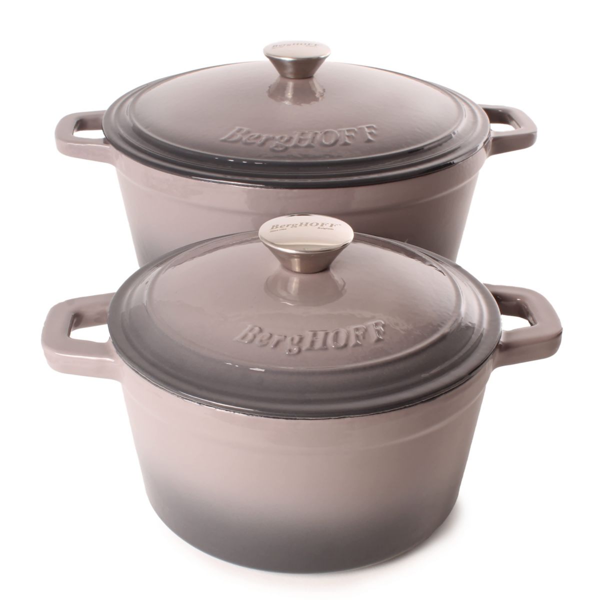 BergHOFF Neo 4Pc Enameled Cast Iron Cookware Set, 3qt., 7qt. Dutch Ovens, Matching Lid, Fast, Evenly Heat, Oven Safe, Green