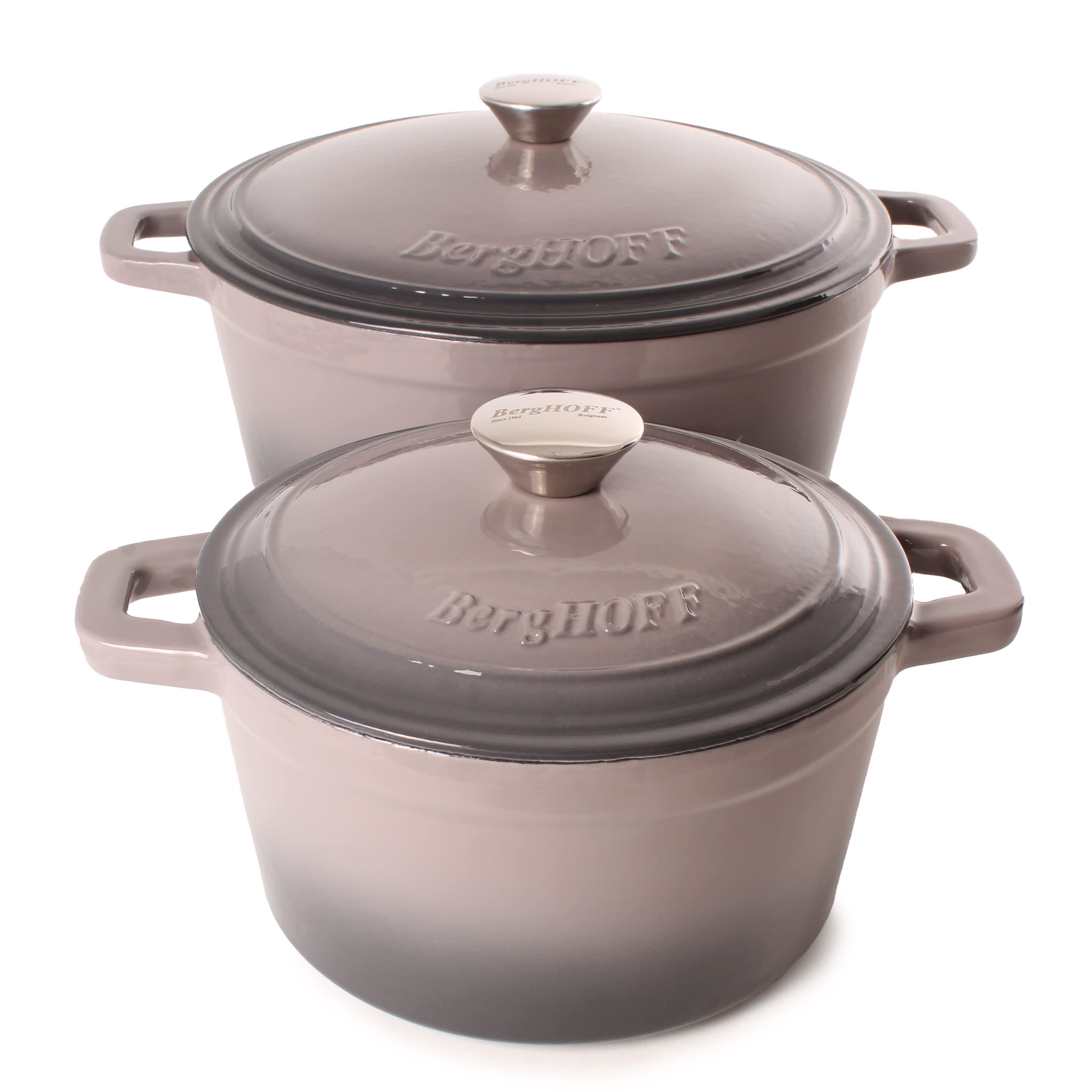 BergHOFF Neo 4Pc Enameled Cast Iron Cookware Set, 3qt., 7qt. Dutch Ovens, Matching Lid, Fast, Evenly Heat, Oven Safe, Green