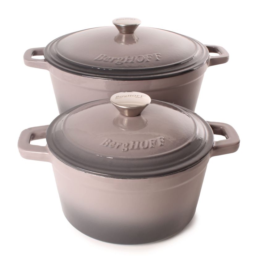 BergHOFF Neo 4Pc Enameled Cast Iron Cookware Set, 3qt., 7qt. Dutch Ovens, Matching Lid, Fast, Evenly Heat, Oven Safe, Green