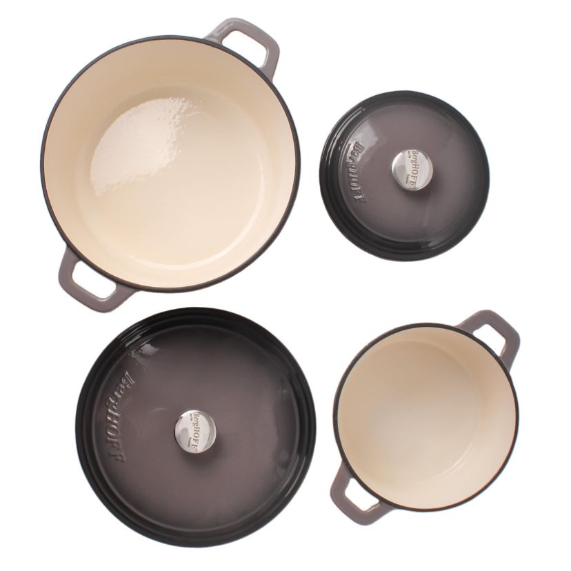 BergHOFF Neo 4Pc Enameled Cast Iron Cookware Set, 3qt., 7qt. Dutch Ovens, Matching Lid, Fast, Evenly Heat, Oven Safe, Green