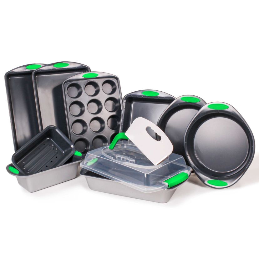BergHOFF Perfect Slice Nonstick Carbon Steel 11Pc Bakeware Set, Grey and Red