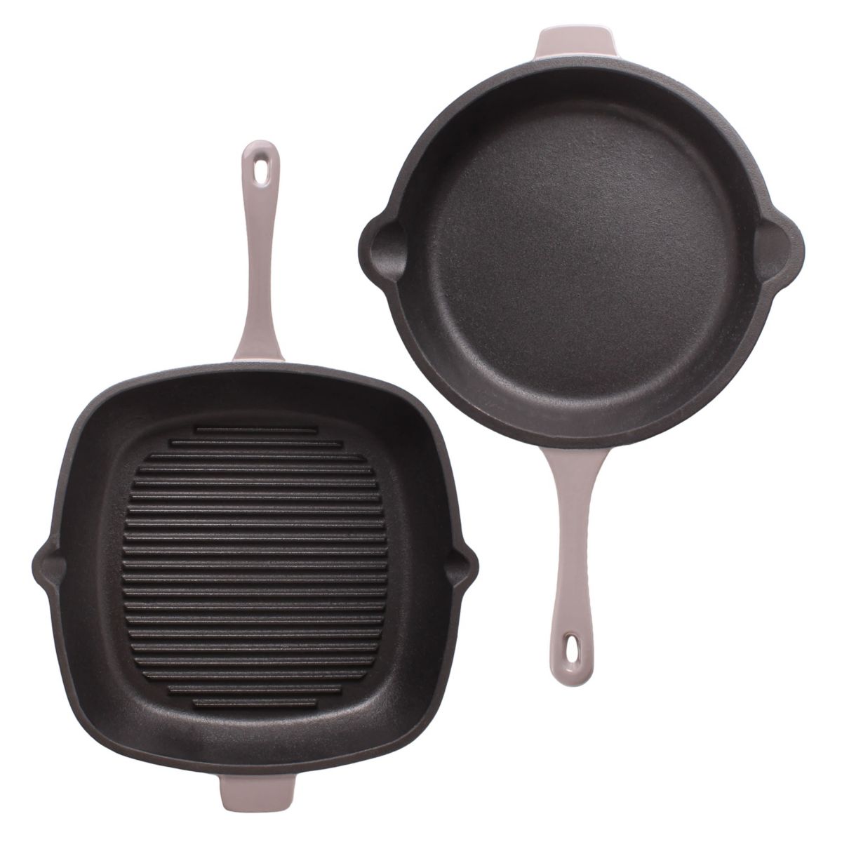 BergHOFF 2Pc Enameled Cast Iron 10" Fry Pan, 10" Grill Pan Set, Green