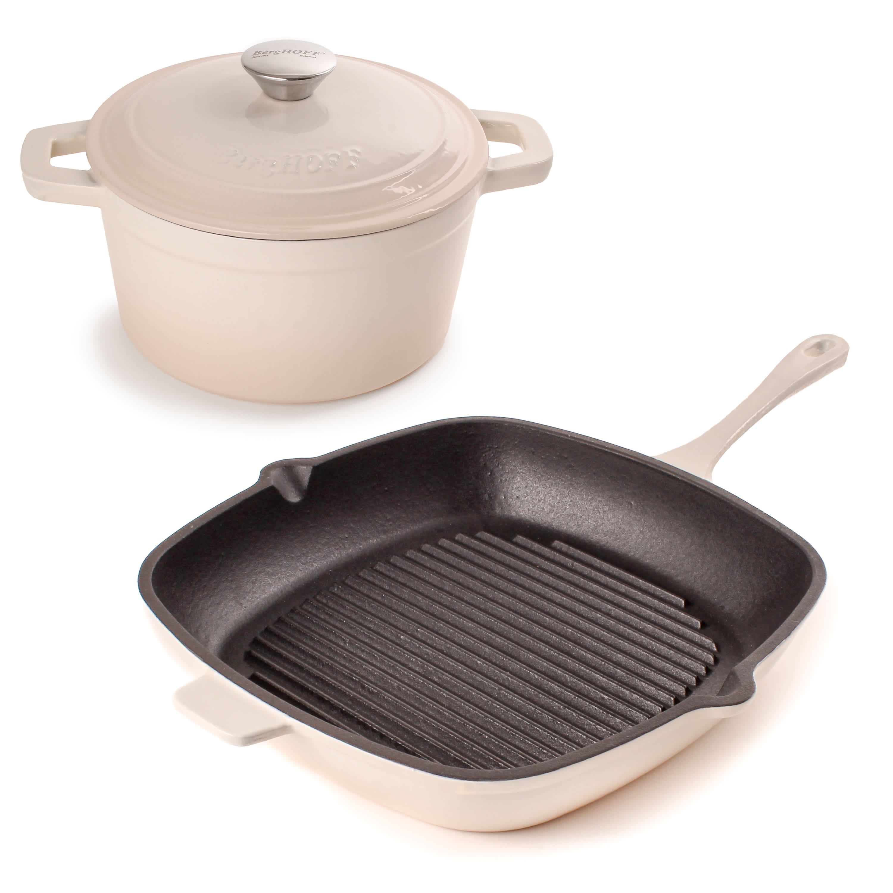 BergHOFF Neo Cast Iron 3pc Dutch Oven, Grill Pan, Green