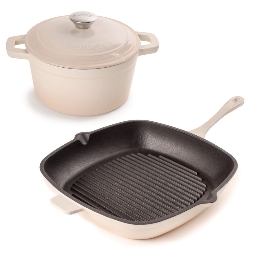 BergHOFF Neo Cast Iron 3pc Dutch Oven, Grill Pan, Green
