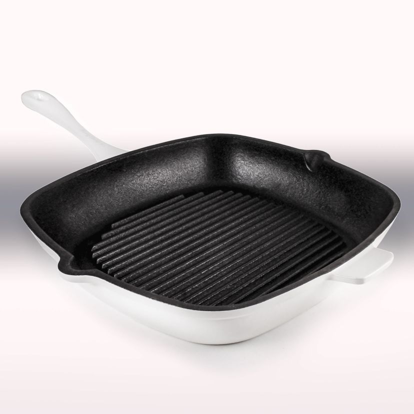 BergHOFF Neo Cast Iron 2pc Grill Pan, Square Steak Press, Oyster