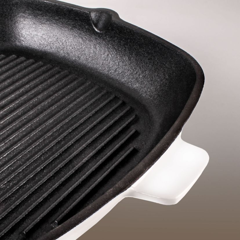 BergHOFF Neo Cast Iron 2pc Grill Pan, Square Steak Press, Oyster